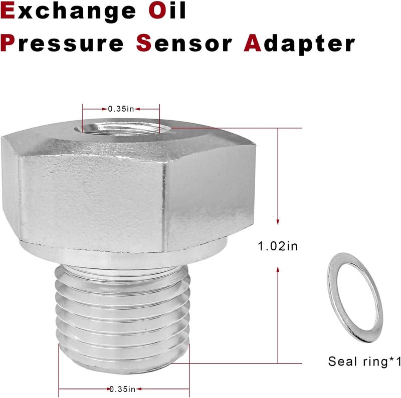 MUQIDA LS Swap Oil Pressure Sensor Adapter, M16-1.5 to 1/8 NPT Thread Pipe Fitting Adapter with Washer, Aluminum Oil Pressure Gauge Fittings for LS Series Engines LS1 LSX LS3 - Image 2
